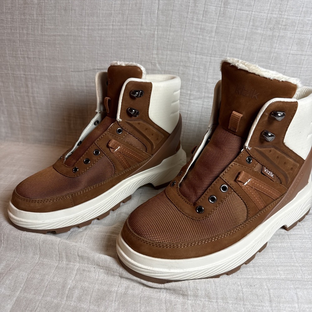 Kizik Womens Brown Mid Boots Size 7 Hiking Athletic New No laces never worn